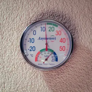 An over-the-counter hygrometer making sure the home's humidity stays in check.